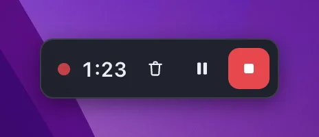 The dock while recording: a timer, discard, pause and stop