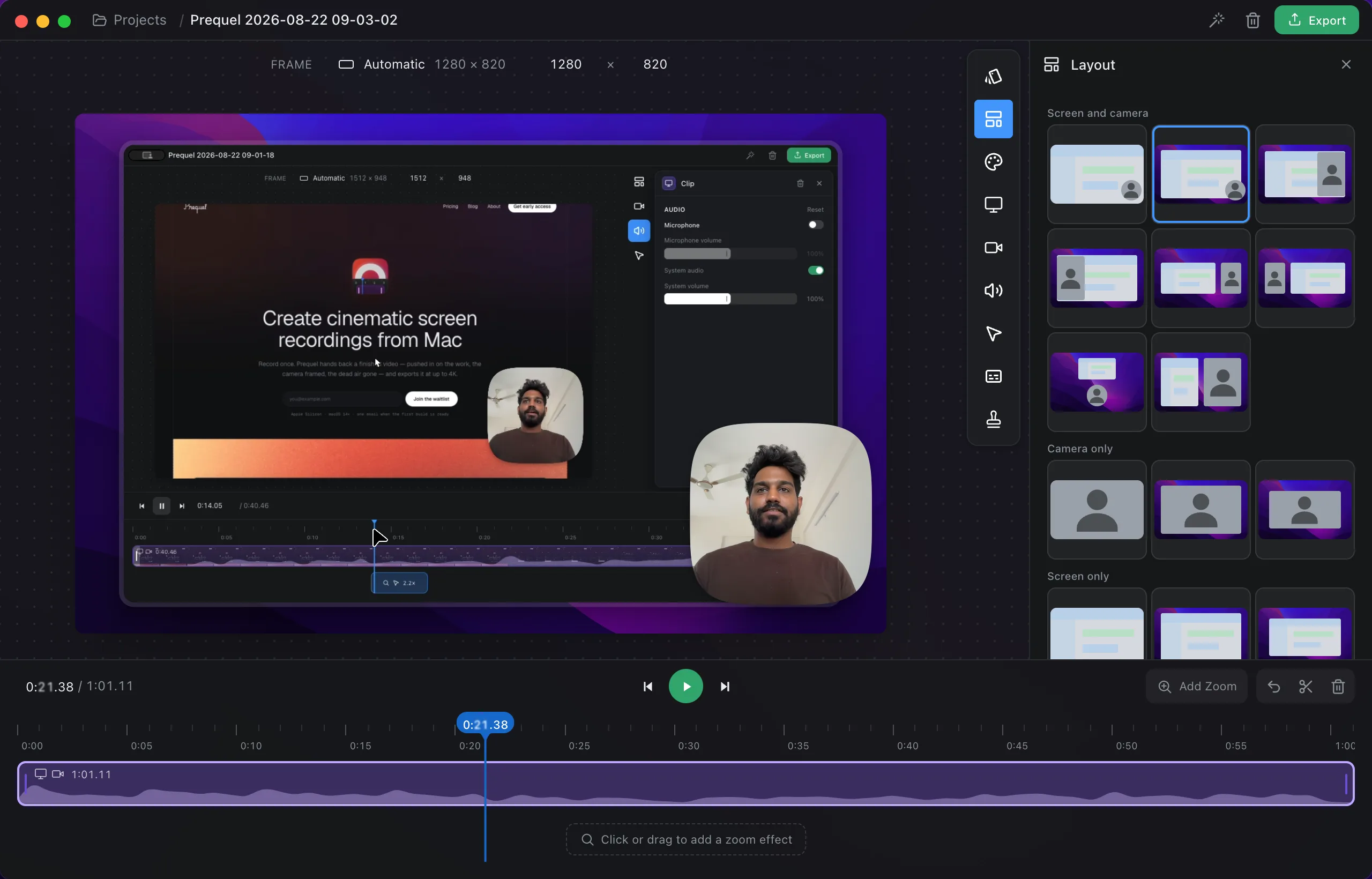 The editor, open on a fresh recording