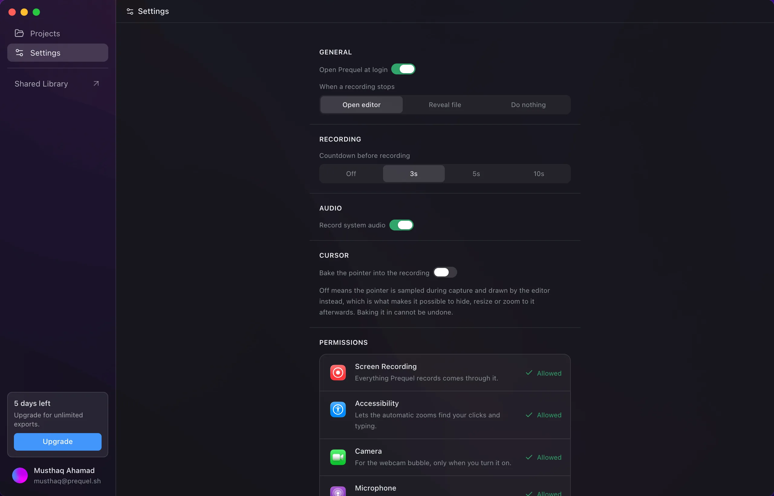 The Settings pane