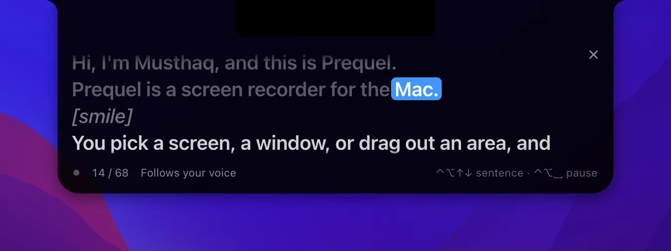 The teleprompter hung from the notch, a line into the script